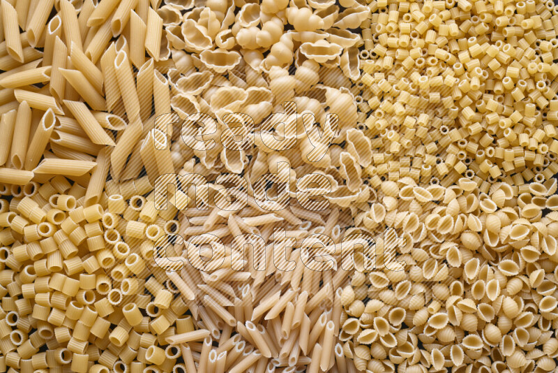 6 types of pasta filling the frame