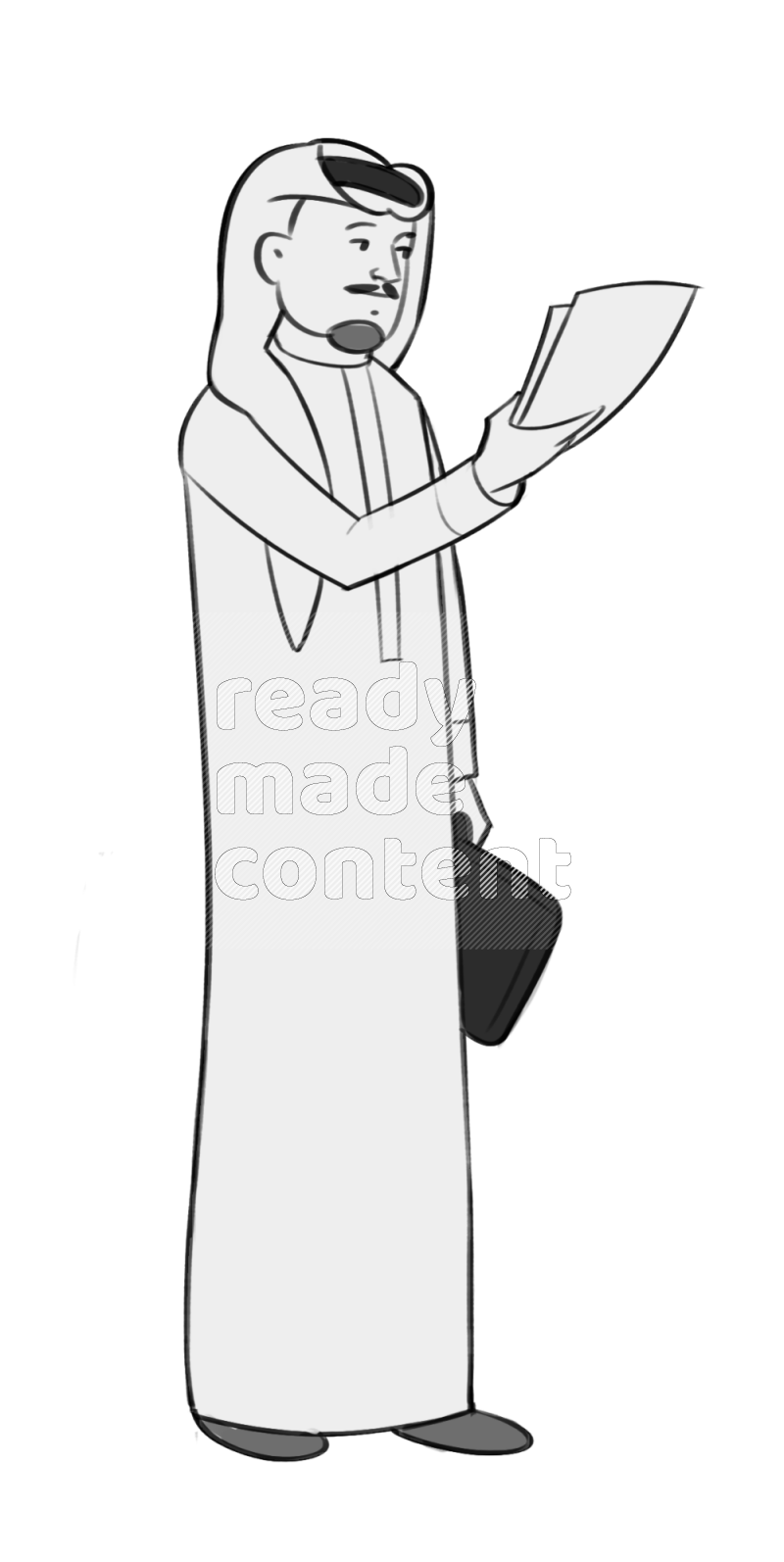 Saudi man holding a file holding a briefcase standing different angles eye level