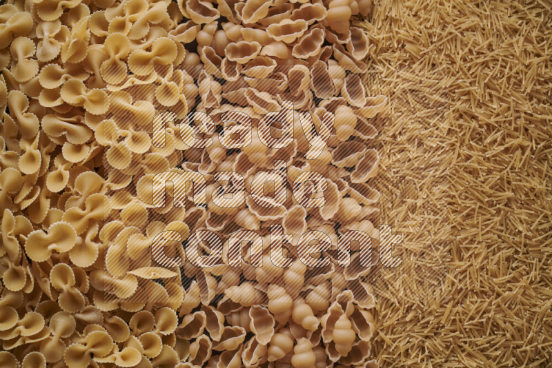 3 types of pasta filling the frame