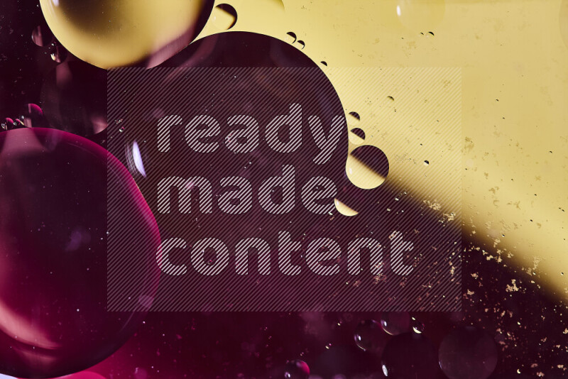 Close-ups of abstract oil bubbles on water surface in shades of red and yellow