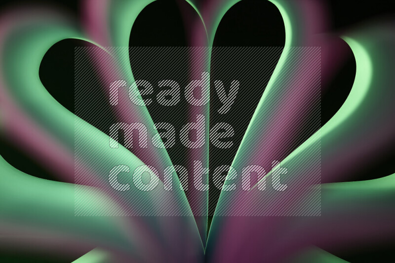 An abstract art piece displaying smooth curves in pink and green gradients created by colored light