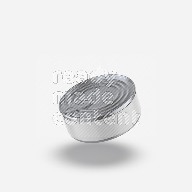 Glossy metallic tin can mockup with pull tab and label isolated on white background 3d rendering