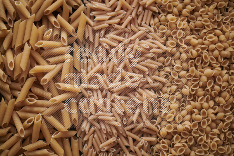 3 types of pasta filling the frame