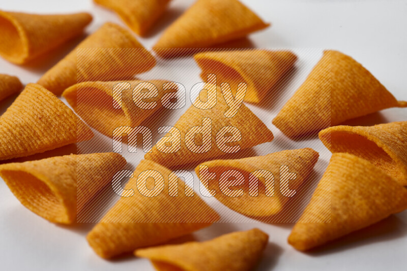 Assorted snacks on white background