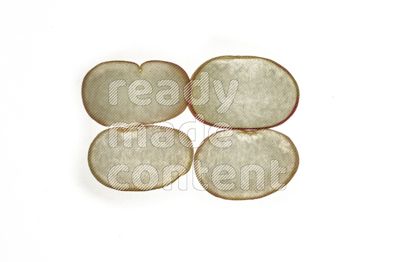 Peach slices on illuminated white background