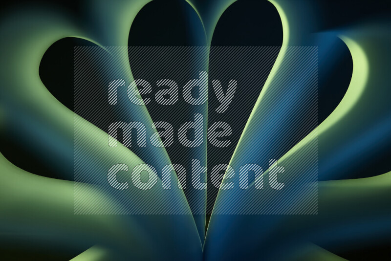 An abstract art piece displaying smooth curves in blue and green gradients created by colored light