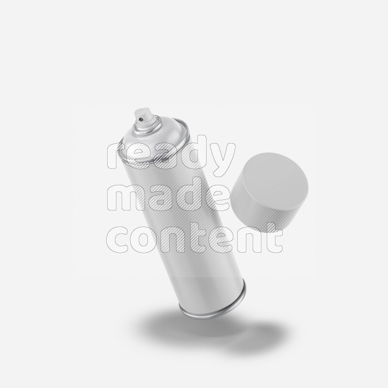 Metal spray bottle mockup with cap and label isolated on white background 3d rendering