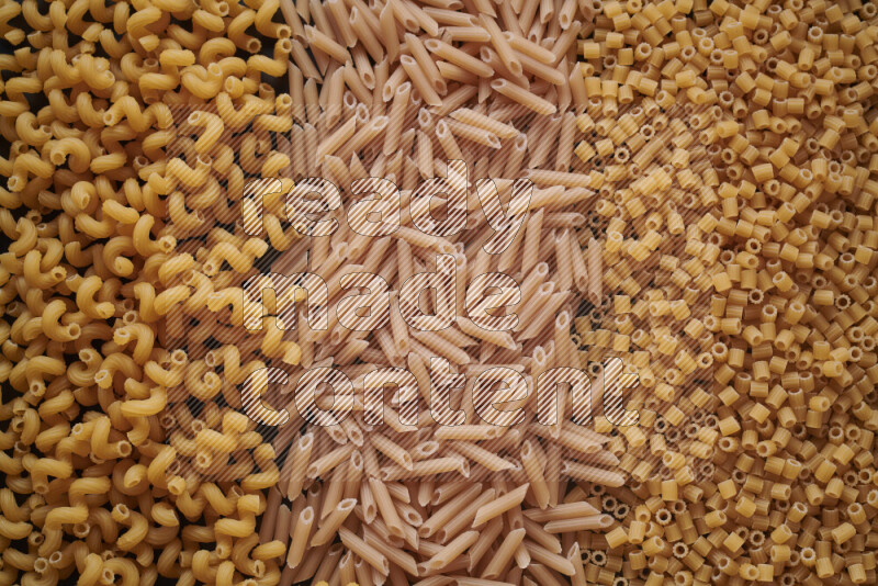 3 types of pasta filling the frame