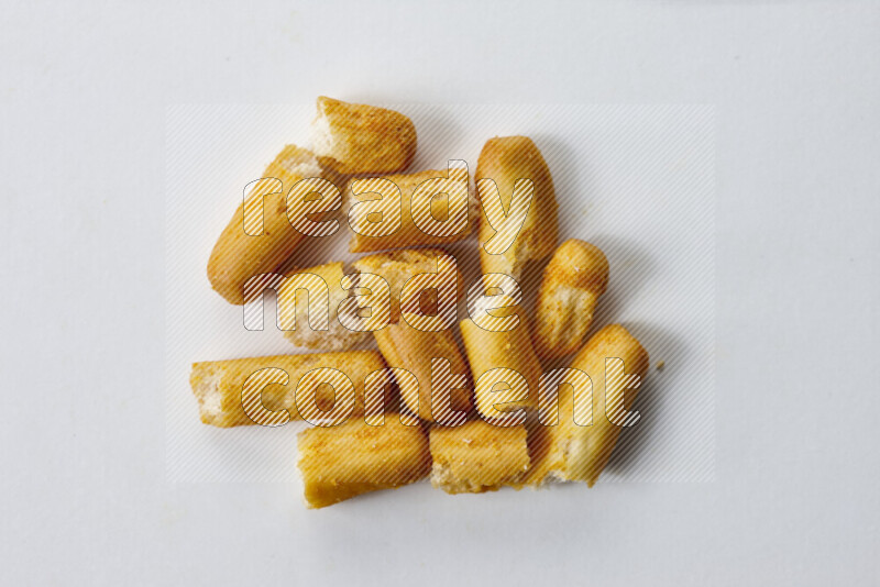 Assorted snacks on white background