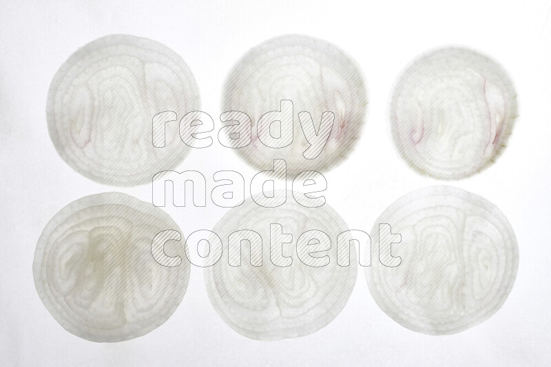 Onion slices on illuminated white background