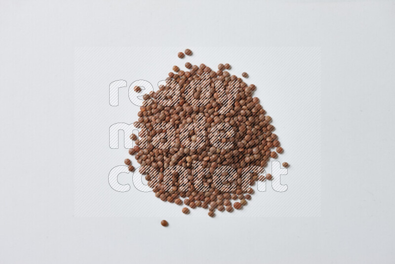 Brown lentils on white background
