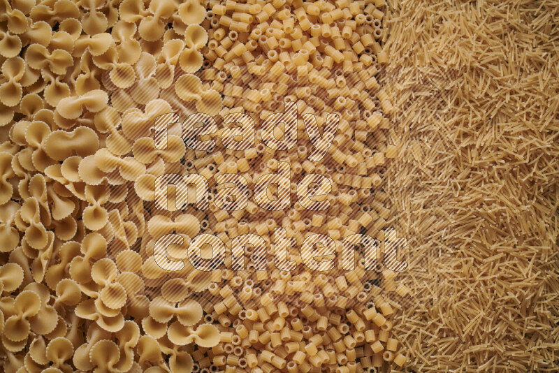 3 types of pasta filling the frame