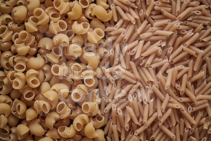 2 types of pasta filling the frame