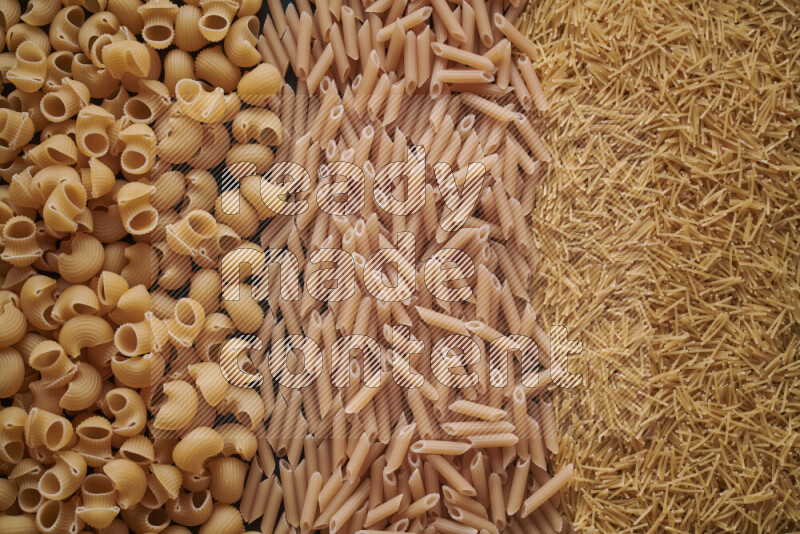 3 types of pasta filling the frame