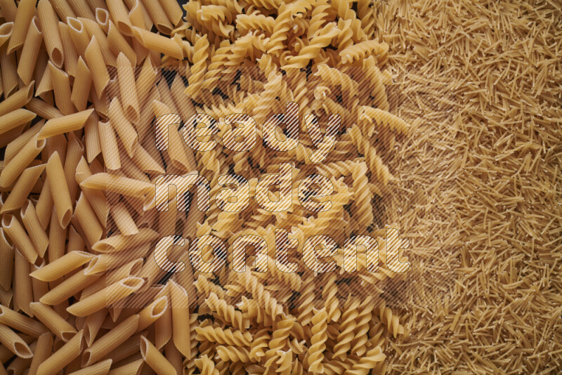 3 types of pasta filling the frame