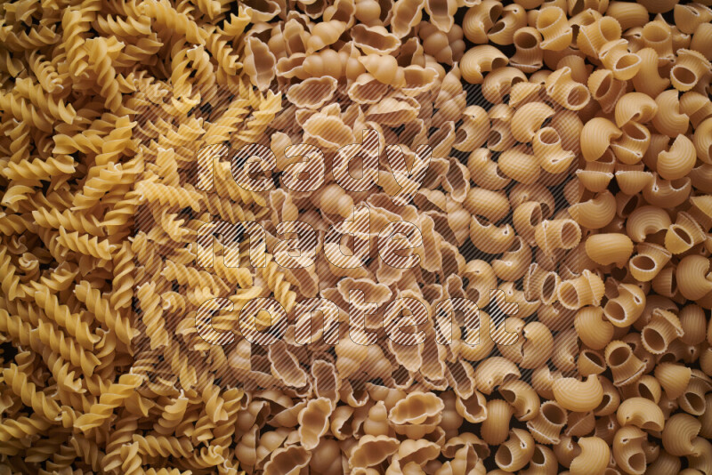 3 types of pasta filling the frame