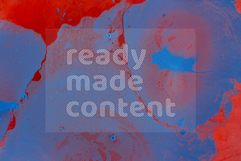 The image depicts a marbling effect with swirling patterns of red and blue