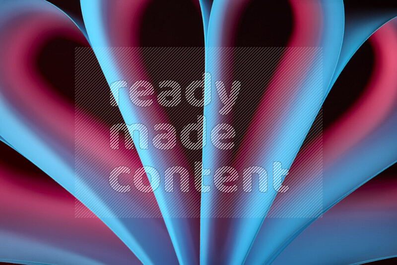 An abstract art piece displaying smooth curves in blue and red gradients created by colored light