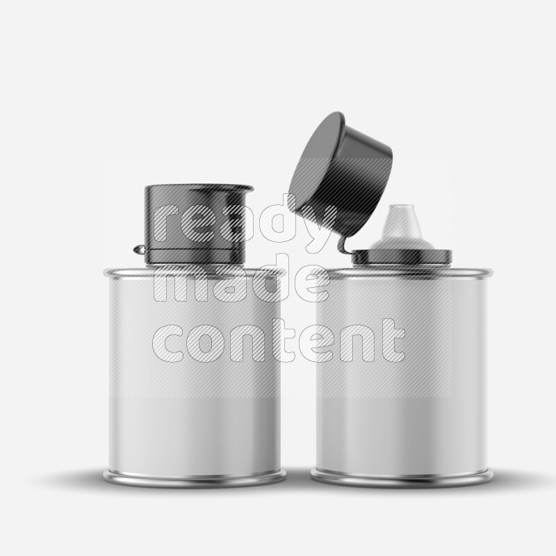 Metal tin bottle mockup with label and black cap isolated on white background 3d rendering