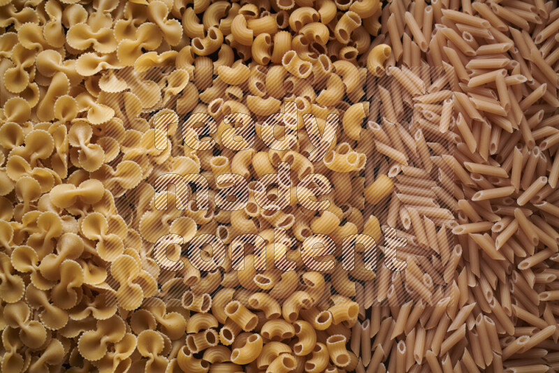 3 types of pasta filling the frame