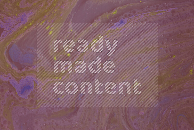 The image depicts a marbling effect with swirling patterns of purple and yellow