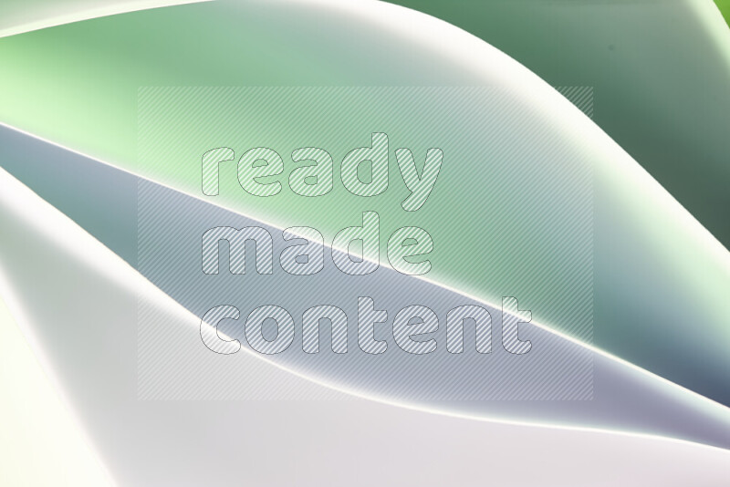 This image showcases an abstract paper art composition with paper curves in green and white gradients created by colored light