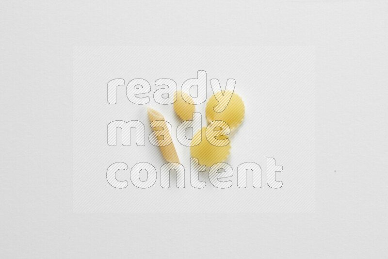 Different pasta types on white background