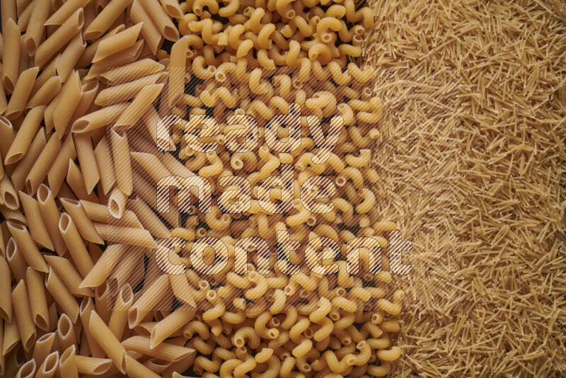 3 types of pasta filling the frame