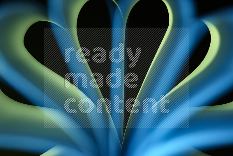 فن تجريدي يعرض منحنيات وتدرجات اللون الأزرق والأخضر مكونه بضوء ملون