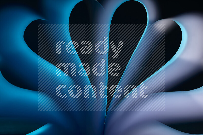 فن تجريدي يعرض منحنيات وتدرجات اللون الأبيض والأزرق مكونه بضوء ملون