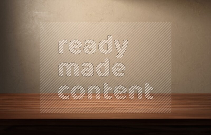 A wooden table top with colored textured wall background