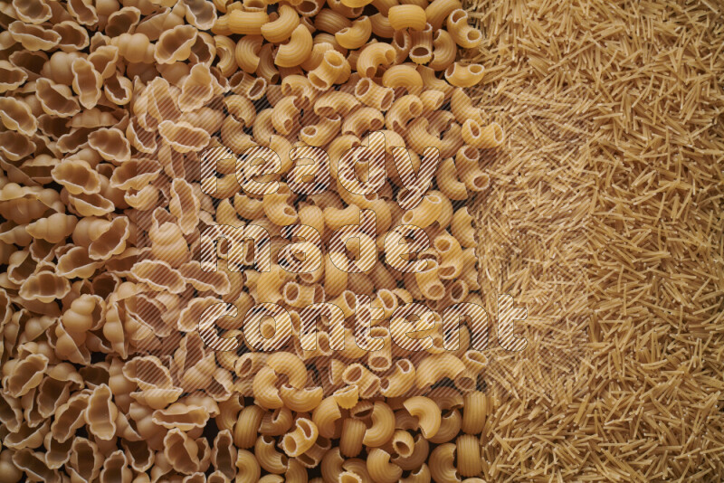 3 types of pasta filling the frame