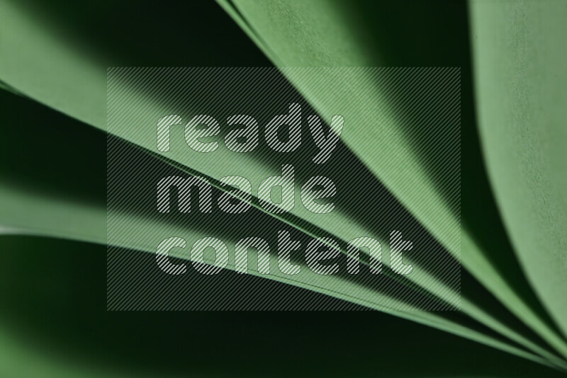 An abstract art showing green paper sheets arranged in an overlapping curves