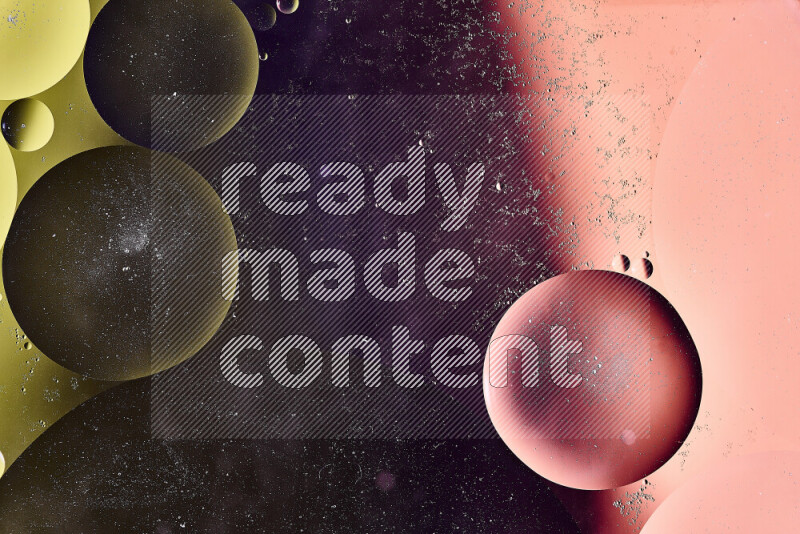 Close-ups of abstract oil bubbles on water surface in shades of green, purple and pink