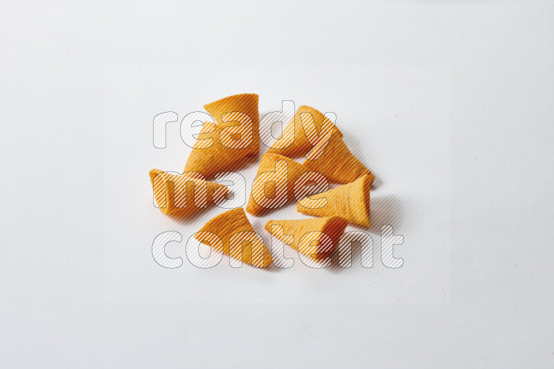 Assorted snacks on white background