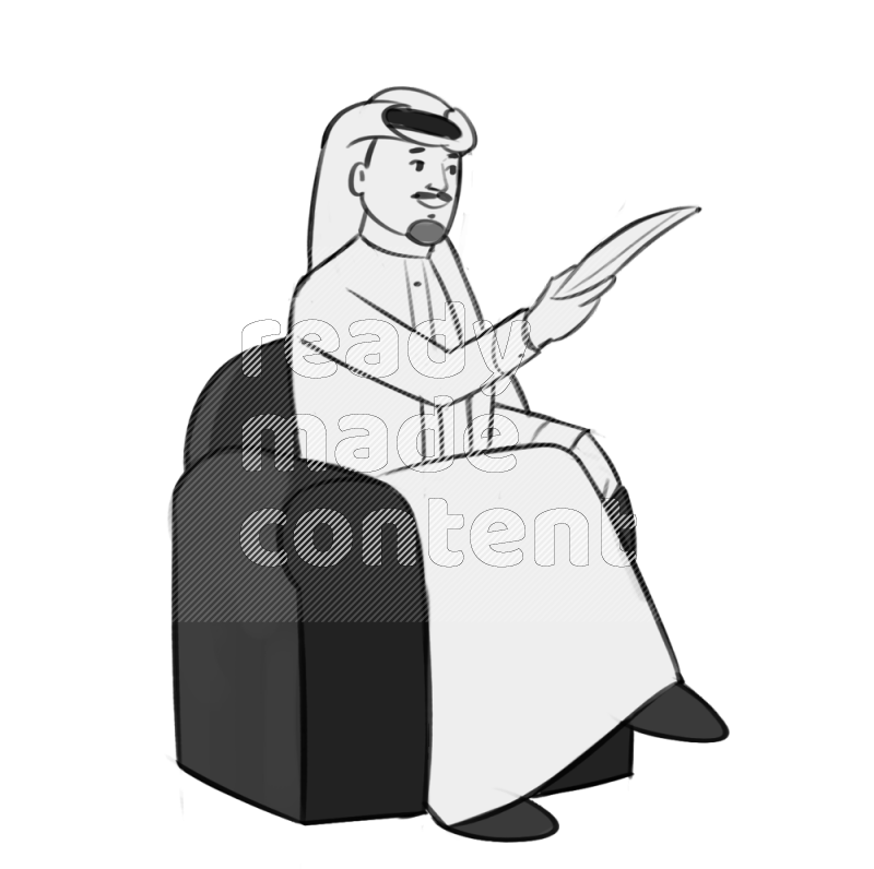 Saudi man  handing a paper setting on an armchair different angles eye leve