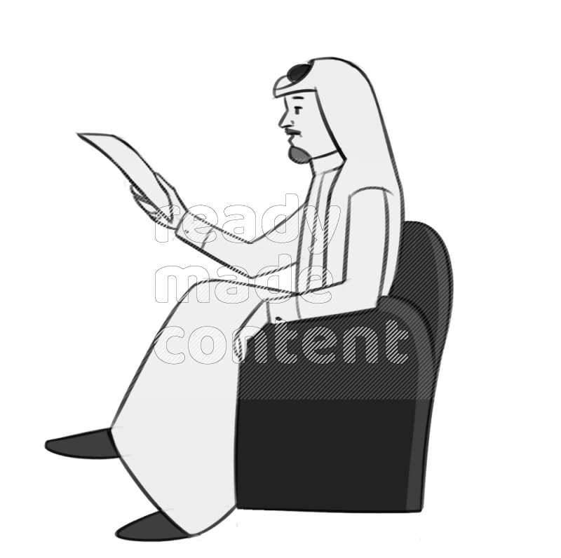 Saudi man  handing a paper setting on an armchair different angles eye leve