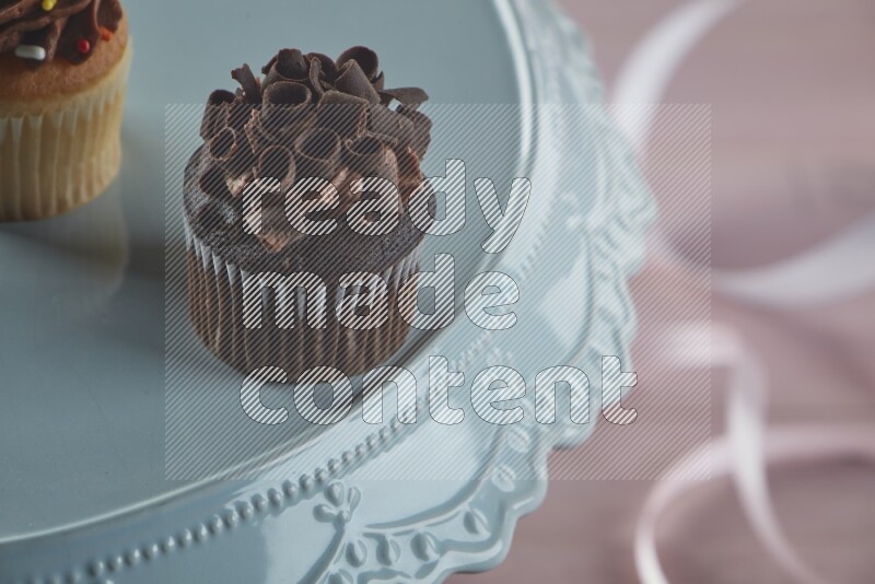 Chocolate mini cupcake topped with chocolate curls