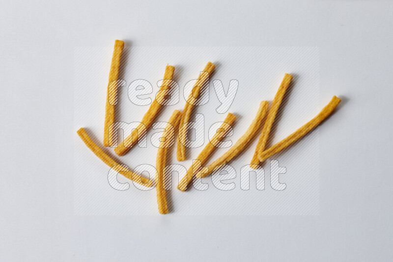 Assorted snacks on white background