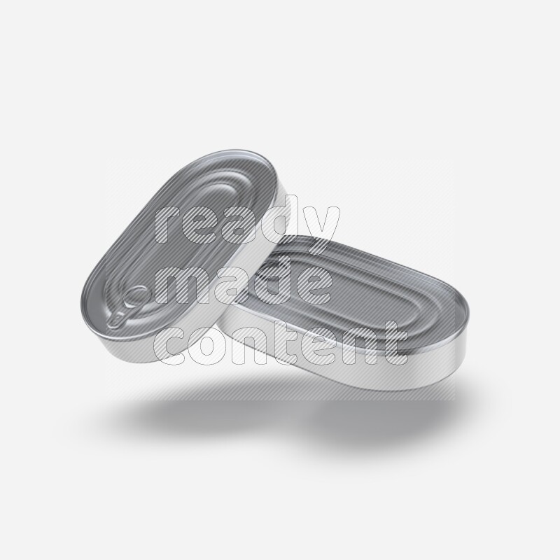Glossy metallic tin can mockup with pull tab and label isolated on white background 3d rendering
