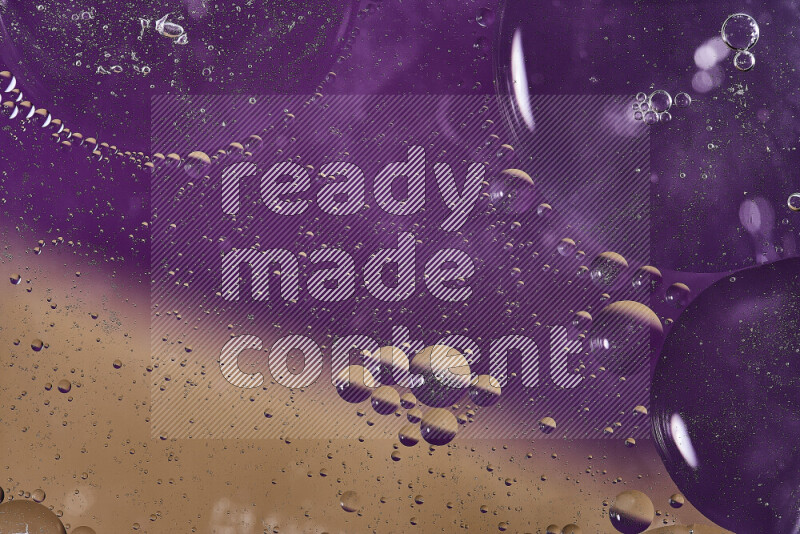 Close-ups of abstract oil bubbles on water surface in shades of purple and brown