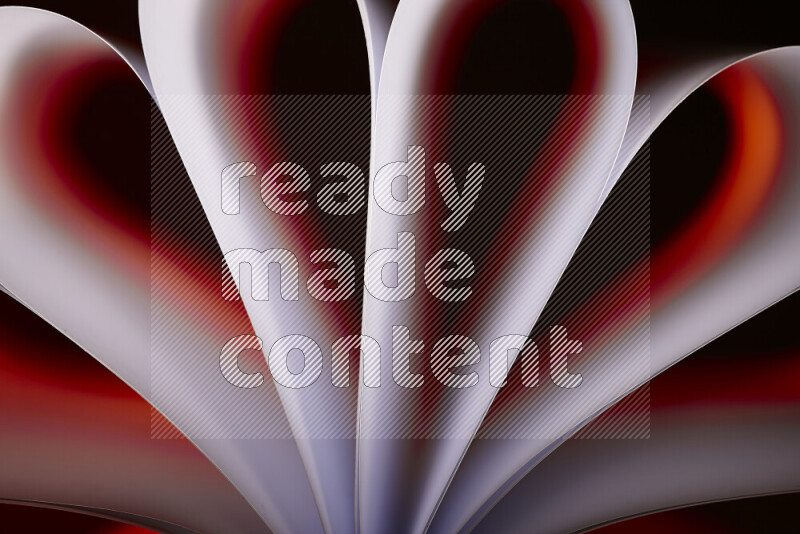 An abstract art piece displaying smooth curves in white and orange gradients created by colored light