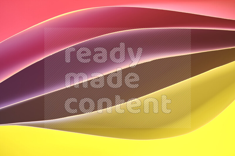 This image showcases an abstract paper art composition with paper curves in yellow, red and brown gradients created by colored light