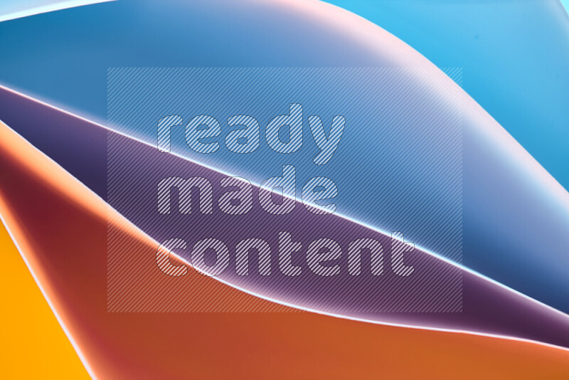 This image showcases an abstract paper art composition with paper curves in blue and orange gradients created by colored light