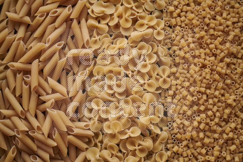 3 types of pasta filling the frame