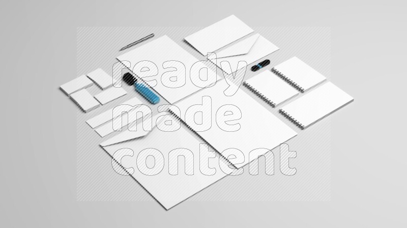 Corporate Stationery Elements, Blank White Textured Brand ID, On White Background