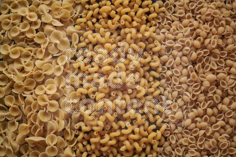 3 types of pasta filling the frame