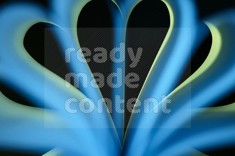 فن تجريدي يعرض منحنيات وتدرجات اللون الأزرق والأخضر مكونه بضوء ملون