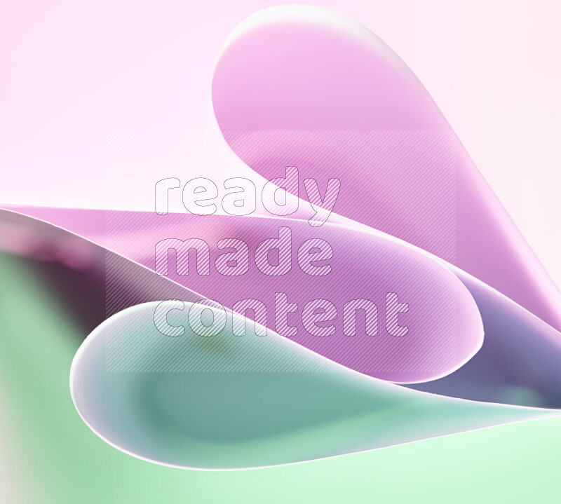 An abstract art of paper folded into smooth curves in green and pink gradients