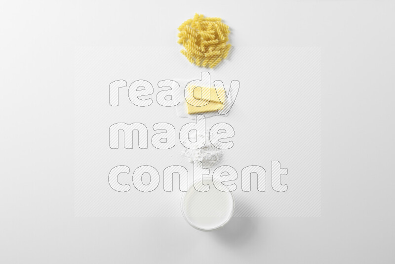 White sauce pasta recipes ingredients on white background